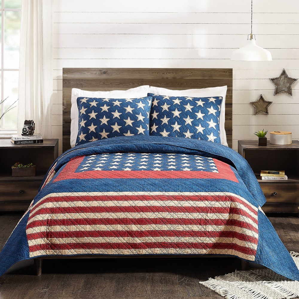 Photos - Duvet 3pc Full/Queen Americana Patch Quilt Set Blue/Red - Modern Heirloom