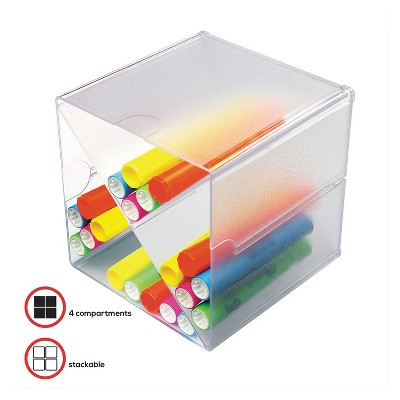 Clear Polystyrene Stackable Desk Organizer with X Divider