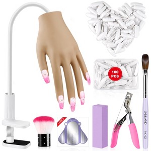 SAVILAND Unbreakable Silicone Nail Mannequin Kit - Flexible Movable Training Hand with 100+ Tips & Tools for Home Salon. - 1 of 4
