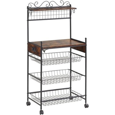 Acekool Kitchen Storage Cart with Removable Microwave Shelf - Rolling Wire Basket Rack with Locking Wheels for Pots, Pans & Spices