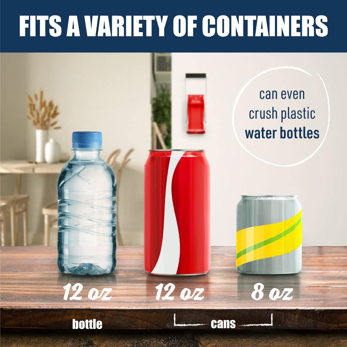 McKay Metal Can Crusher, Heavy-Duty Wall-Mounted Smasher for Aluminum Seltzer, Soda, and Bottles for Recycling - 12 oz and 16 oz Sizes - thumbnail 2