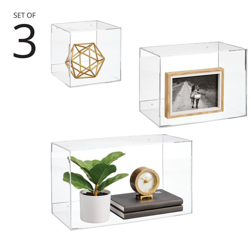 mDesign Acrylic Floating Wall Mount Geometric Display Shelves, Set of 3, 2 of 7