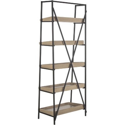 Joel 63'' Black Iron and Oak Finish 5-Tier Etagere
