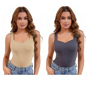 INSPIRE CHIC 2 Pcs Women's Sweetheart Neck Undershirt Base Layer Tank Top with Built-in Bra - 1 of 4