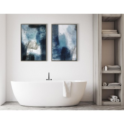 Sylvie Aqua and Gray Abstract Canvas Art with Polystyrene Frame