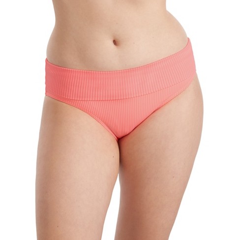 Sunsets Women's Fold-Over High-Waist Bikini Bottom - 33 M Neon Coral