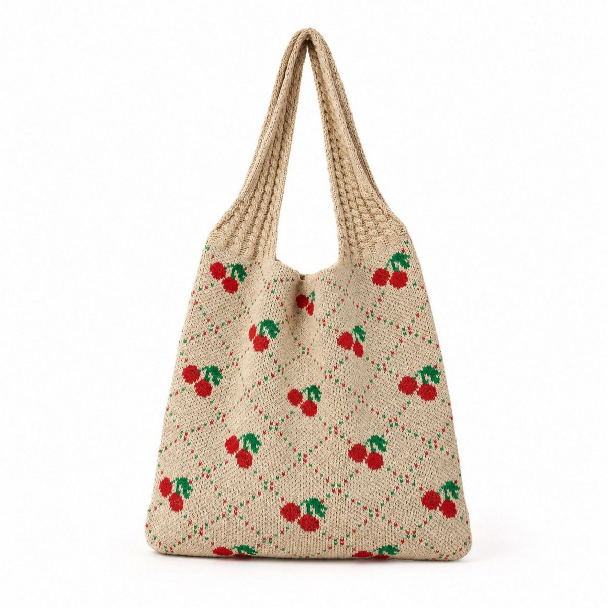 Alilang Women's Cherry Knit Tote Bag Crochet Shoulder Purse Large Summer Beach Carryall - thumbnail 6