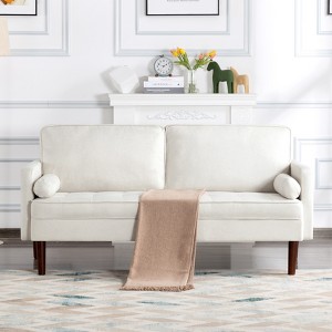 DOMETOUR 65 Inch Modern Loveseat with 2 Bolster Pillows, Minimalist Sofa Beige Couch for Living Room Bedroom - 1 of 4