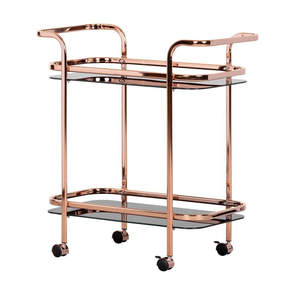 Maliza Bar Cart Rose Gold - South Shore: Elegant Beverage & Serving Cart with Wheels, Tempered Glass Shelves