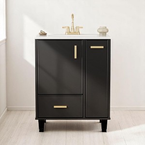 24" Bathroom Vanity with Ceramic Sink,2 Drawers,Pull-Out Basket, and Door Shelf,Freestanding Vanity Cabinet(Faucet Not Included) - 1 of 4
