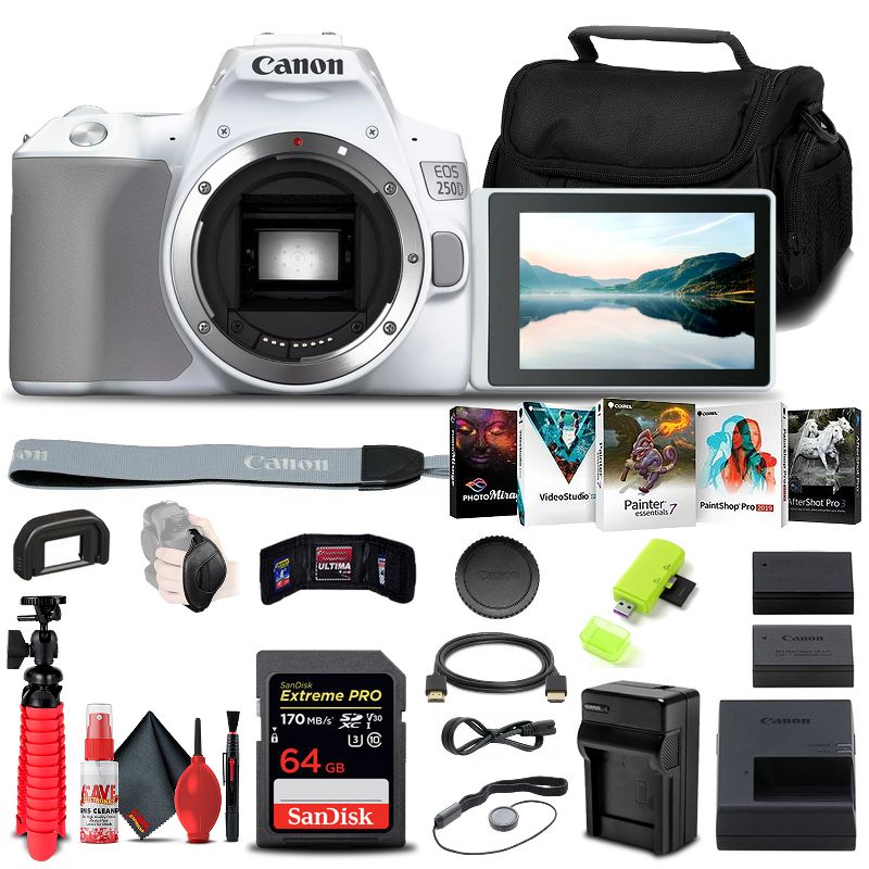 Canon EOS 250D / Rebel SL3 DSLR Camera (Body Only) + 64GB Card + More Bundle, 1 of 3