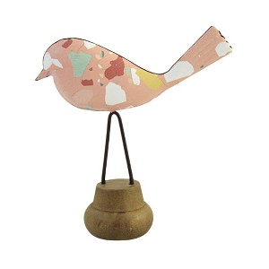 Home Decor 5.0 Inch Terrazzo Bird On Stand Mother's Day Bird Figurines - 1 of 3