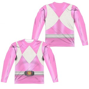 Men's Power Rangers Pink Ranger Front Back Print Long Sleeve Costume T-Shirt - 1 of 4