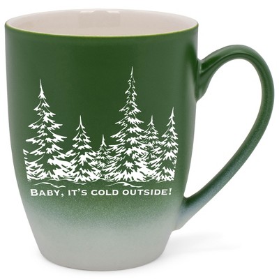 Elanze Designs Baby, It's Cold Outside Two Toned Ombre Matte Green and White 12 ounce Ceramic Stoneware Coffee Cup Mug