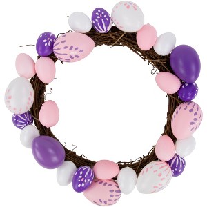 Northlight 10" Pastel Pink, Purple and White Easter Egg Spring Wreath - 1 of 4