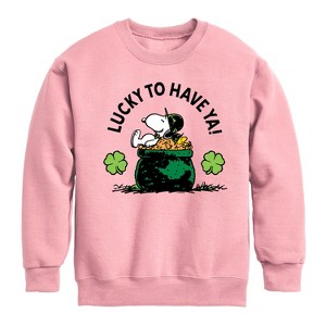 Boys' - Peanuts - Lucky To Have Ya Graphic Long Sleeve Fleece Sweatshirt - 1 of 4
