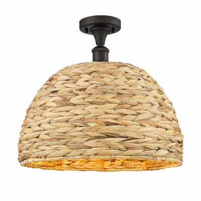Innovations Lighting Woven Ratan 1 - Light Semi-Flush Mount in  Oiled Brass