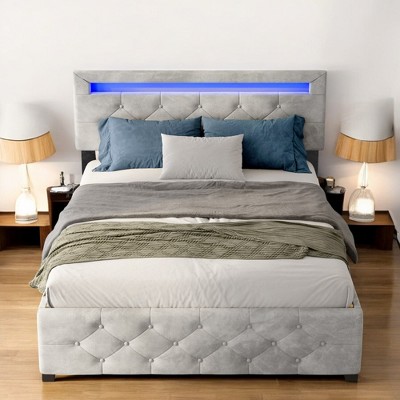 Mshliw Modern Upholstered Platform Storage Bed with 4 Drawers & LED Lighting – No Box Spring Needed