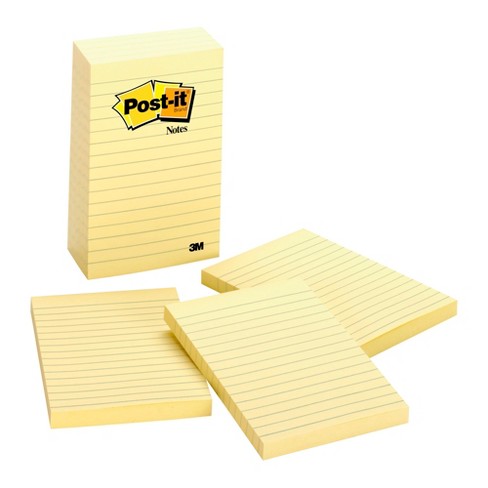 Post-it 4pk 4 x 6 Lined Super Sticky Notes 45 Sheets/Pad - Canary Yellow