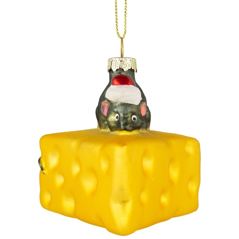 Northlight 3.25" Mouse with Cheese Glass Christmas Ornament, 1 of 6