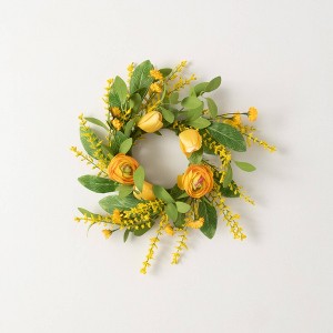 Sullivans Artificial Ranunculus Mini Wreath 14.5"H; Yellow - 1 of 3