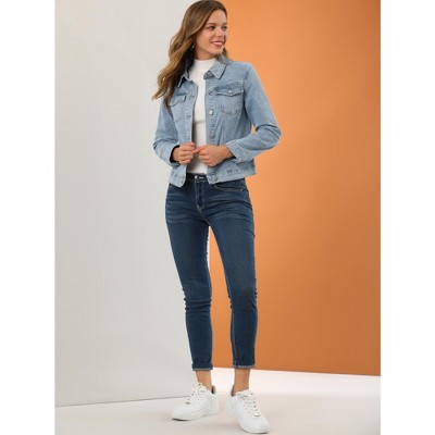 Allegra K Women's Denim Coat Jean Button Front Washed Vintage Jacket X-Small Light Blue — фото 4