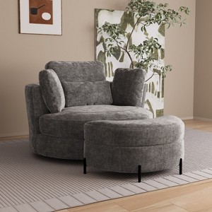 Mlmh & Kngwa 50.2"W Oversized Modern Upholstered Swivel Chair with Pillow and Storage Ottoman - 1 of 4