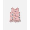 Deux par Deux Girl Printed Organic Cotton Tank Top with Fringe Palm Trees, Pink Flamingo, and Turquoise - 8 Years - 3 of 4