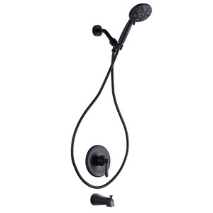 WOWOW Single Handle 7-Spray Tub and Shower Faucet 1.8 GPM with Pressure Balance Shower Valve in Matte Black Valve Included - 1 of 4