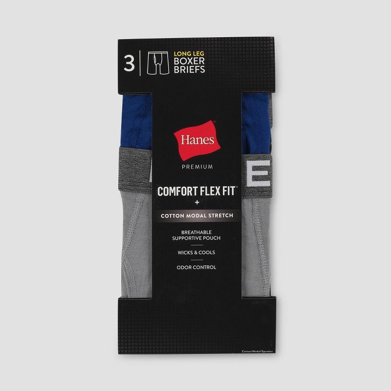 Hanes Premium Men's Comfort Flex Fit Long Leg Boxer Briefs 3pk - Gray/Black/Blue, 4 of 5