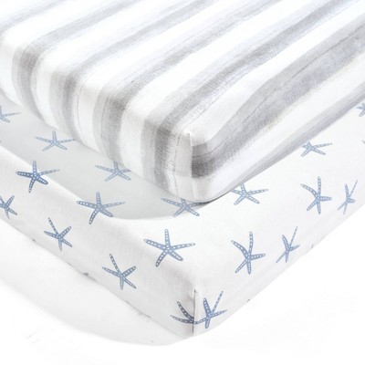 Lush Décor Seaside Starfish Organic Cotton Fitted Crib Sheet - Blue - 2pk