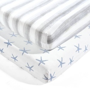 Lush Décor Seaside Starfish Organic Cotton Fitted Crib Sheet - Blue - 2pk - 1 of 4