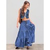 Women's Tiered Denim Maxi Skirt - High Waisted Button Down Long Jean Skirt Mid Blue - 2 of 4