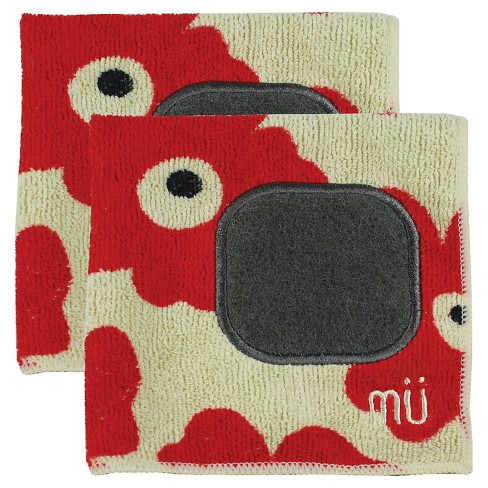 2pk Microfiber Dish Cloths With Scrubber Poppy Red - Mu Kitchen