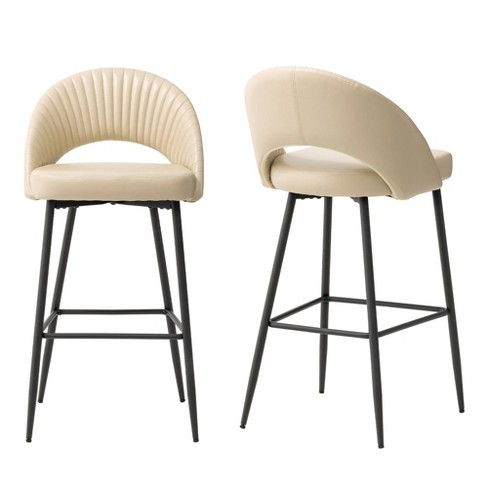 Set of 2 Modern Quilted Leatherette Bar Stools with Metal Tapered Legs Cream White Glitzhome