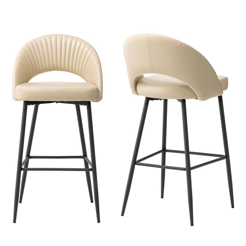 Set of 2 Modern Quilted Leatherette Bar Stools with Metal Tapered Legs Cream/White - Glitzhome, 1 of 10