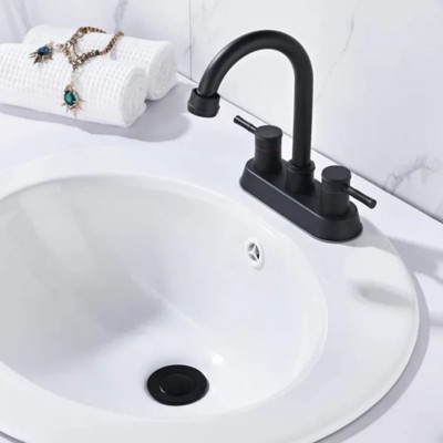 LunaLulink Matte Black Stainless Steel Bathroom Sink Faucet 3 Holes, 2 Handles Water Supply Hose with Overflow