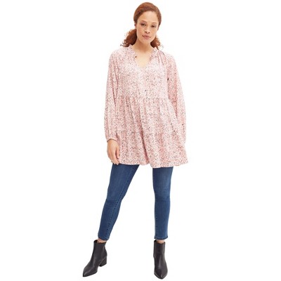 ellos Plus Size Ruffle-Neck Tiered Tunic