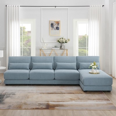 VYNXARIA 120*61" Oversized Wide Seat Sectional Sofa with Reversible Chaise,Loop Yarn Fabric 5-seat Armless Convertible L-shaped Couch