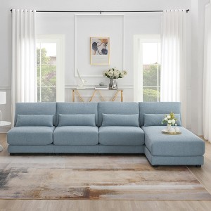 VYNXARIA 120*61" Oversized Wide Seat Sectional Sofa with Reversible Chaise,Loop Yarn Fabric 5-seat Armless Convertible L-shaped Couch - 1 of 4