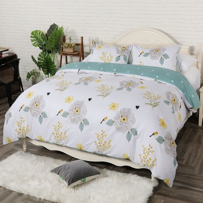 3 Pcs Microfiber Flower and Leaves Reversible Design Bedding Sets King Multicolor - PiccoCasa