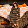 Women's Orange & Black Plaid Drawstring Shirt Dress - Cupshe - 2 of 4