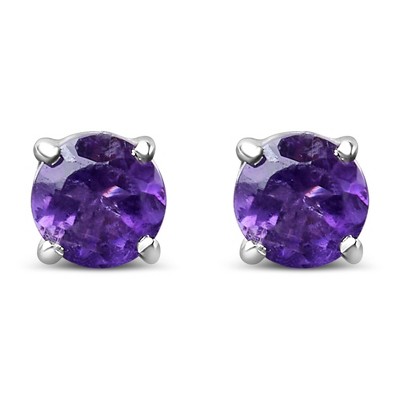 Silver 3.5 MM Created Birthstone Solitaire Stud Earrings
