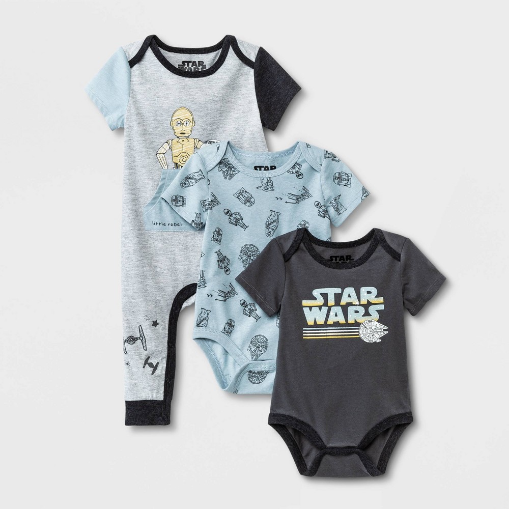 Baby Boys' 3pk Star Wars Romper Set - Gray-Assorted Sizes Newborn to 18 Months 