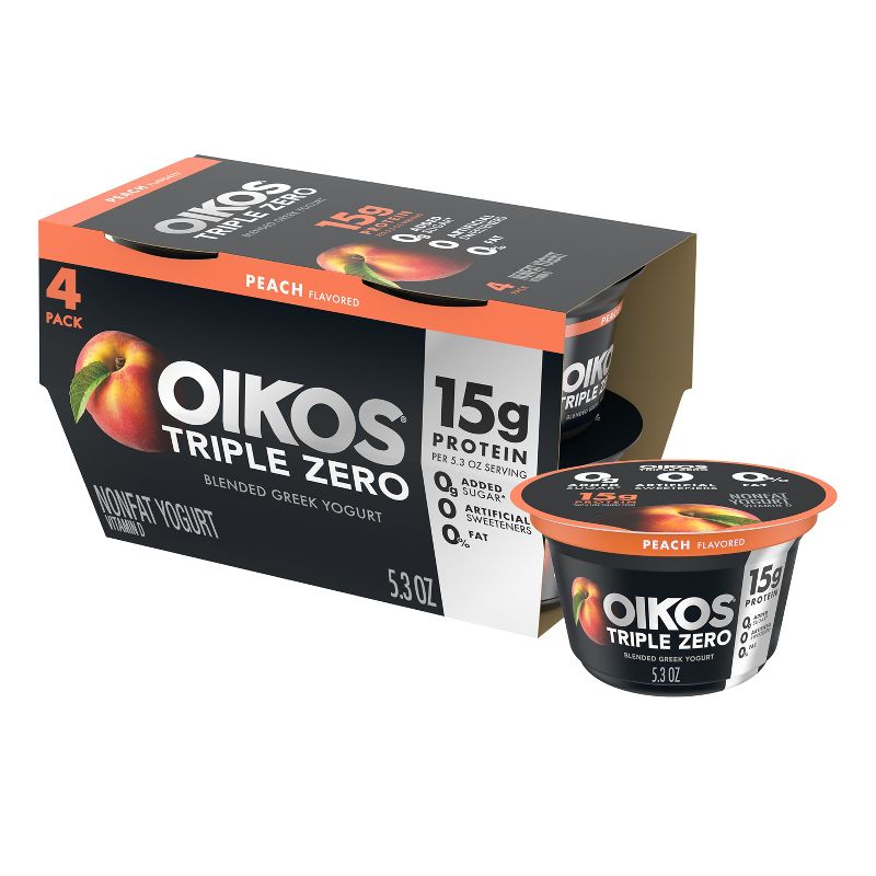 Oikos Triple Zero Peach Greek Yogurt - 4ct/5.3oz Cups, 1 of 13