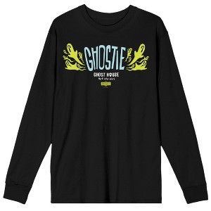 Beetlejuice Beetlejuice Ghostie Ghost House Adult Black Crew Neck Long Sleeve Tee-Small - 1 of 3