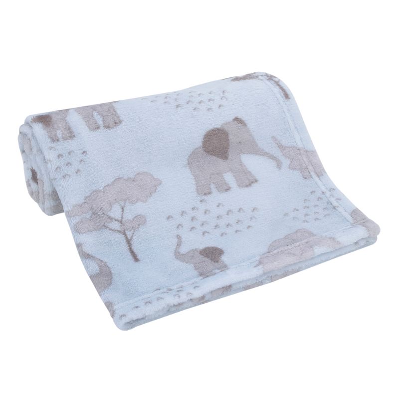 Little Love by NoJo Super Soft Blue and Grey Elephant Plush Baby Blanket, 1 of 4