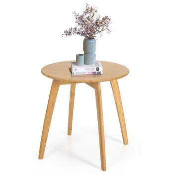 Tangkula 19.5" Round Natural Bamboo Side Table Coffee Table Modern Stylish End Table w/ 4 Splayed Legs for Living Room Bedroom