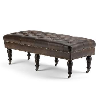 50" Donovan Tufted Ottoman Bench Distressed Brown Bonded Leather - WyndenHall