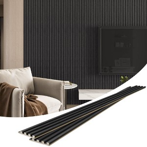 4 Packs 94.5” x 5.7” Solid Wood Panels for Wall, Acoustic Wood Slat Wall Panels for Interior Wall Decor，TV Background, Living Room - 1 of 4